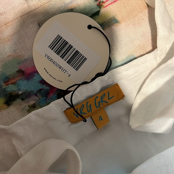 VRG GIRL NWT Florentina Button Front Linen Mini Dress in White - Picture 4 of 6